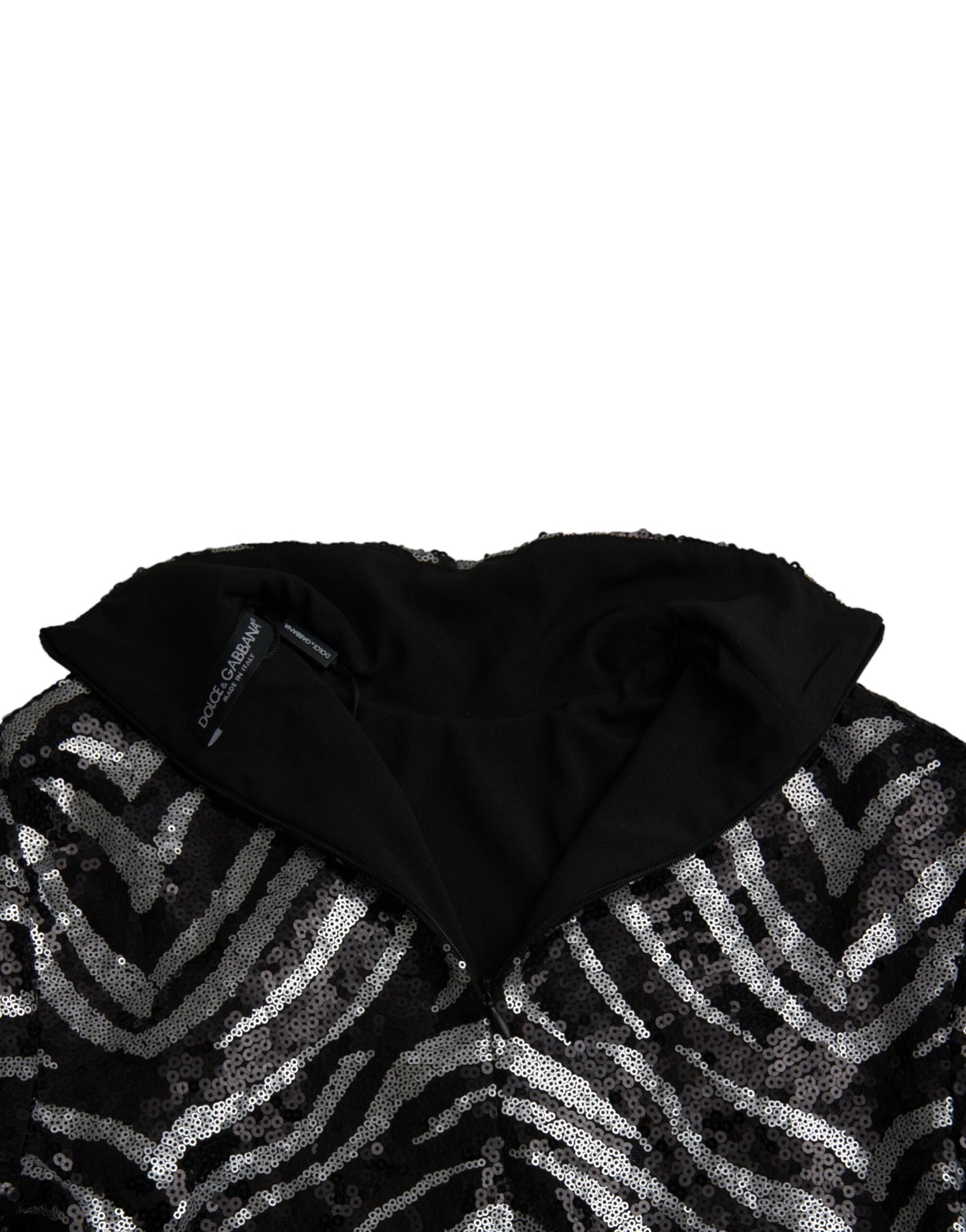 Dolce & Gabbana Black Silver Zebra Sequined Quarter Zip Sweater