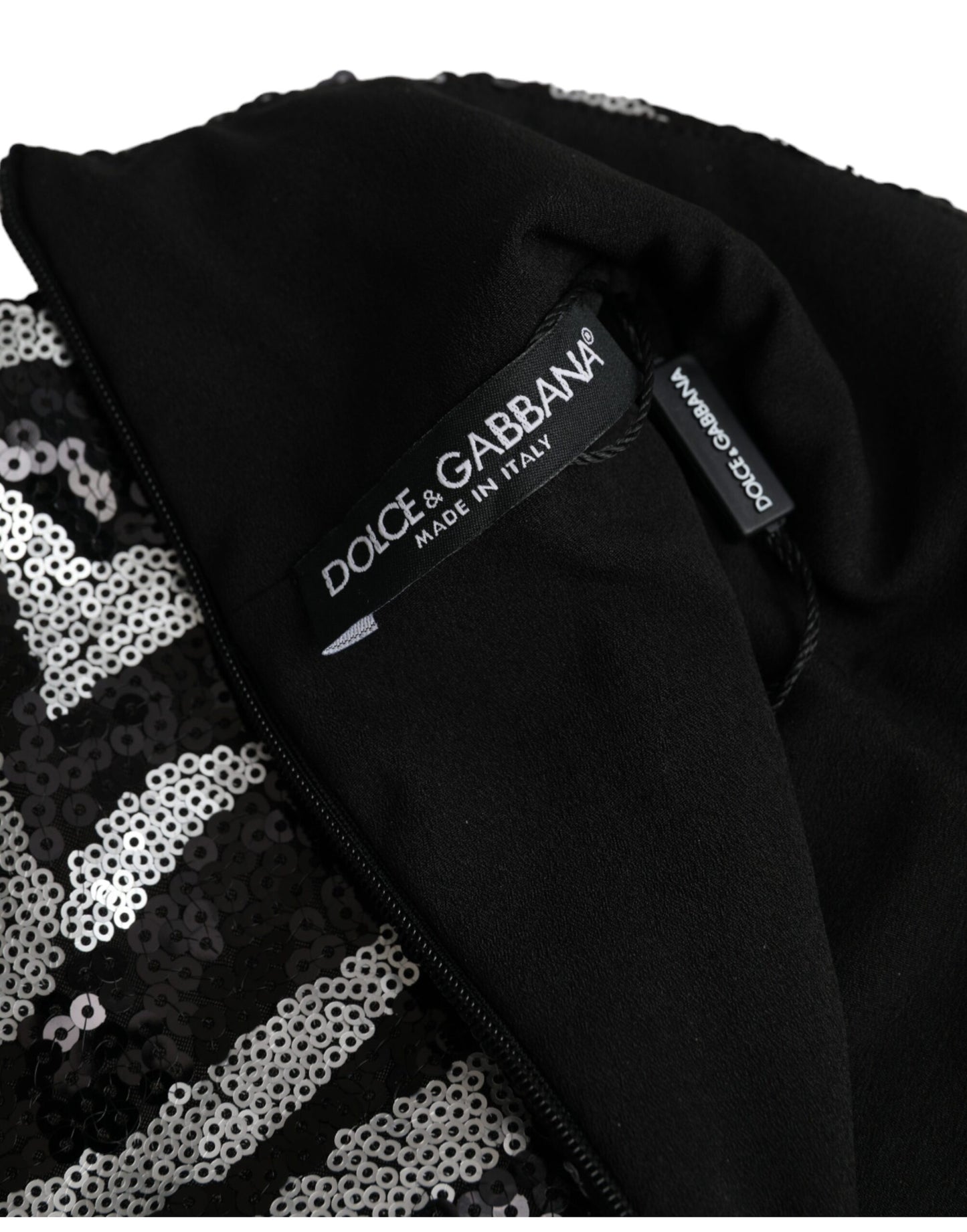 Dolce & Gabbana Black Silver Zebra Sequined Quarter Zip Sweater