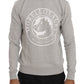 Frankie Morello Gray Cotton Crewneck Pullover Sweater