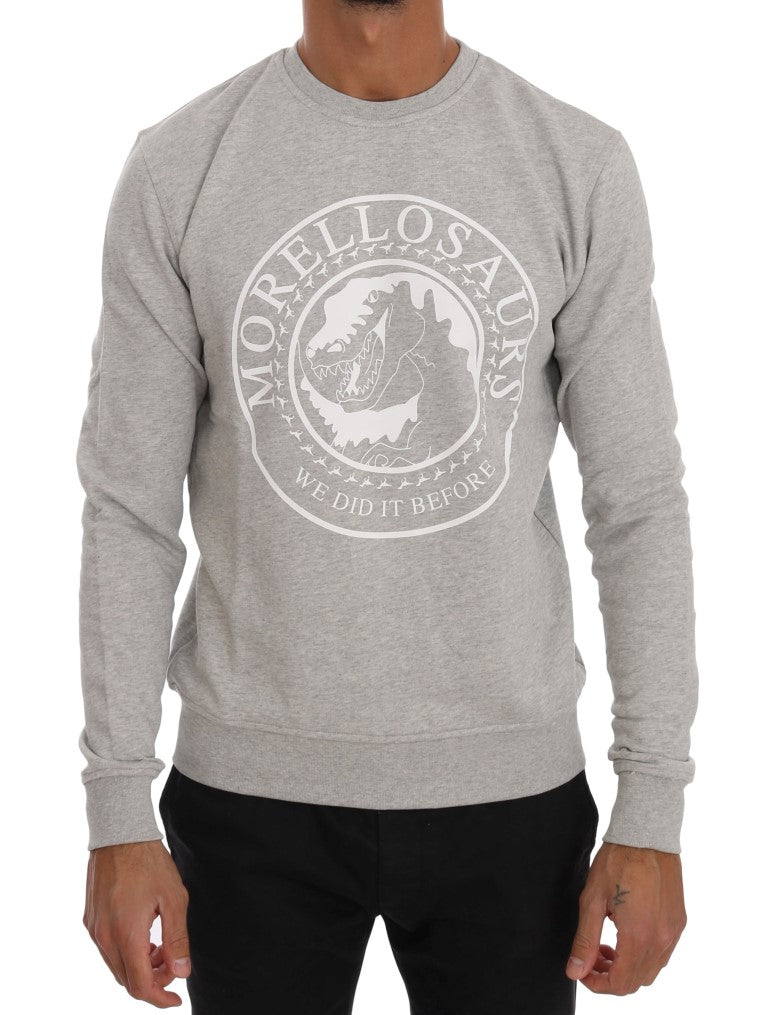 Frankie Morello Gray Cotton Crewneck Pullover Sweater