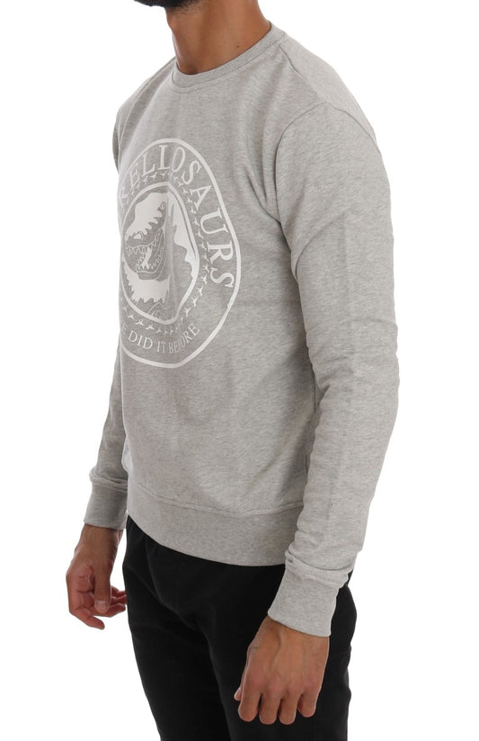 Frankie Morello Gray Cotton Crewneck Pullover Sweater