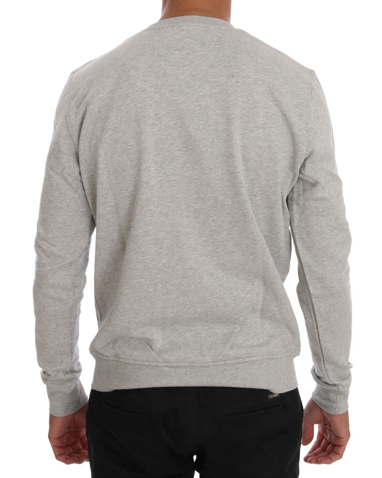 Frankie Morello Gray Cotton Crewneck Pullover Sweater