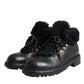 Dolce & Gabbana Black Leather Bernini Shearling Boots Shoes