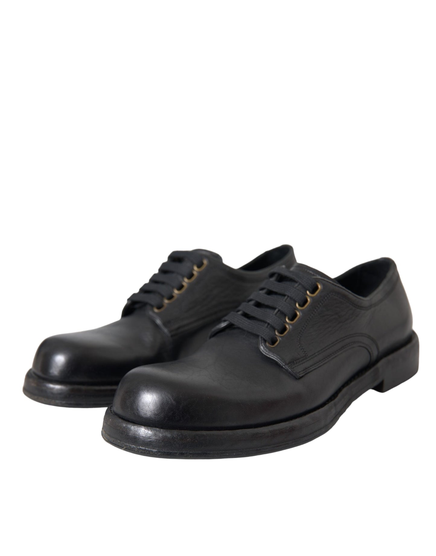 Dolce & Gabbana Black Horse Leather Derby Men Dress Shoes