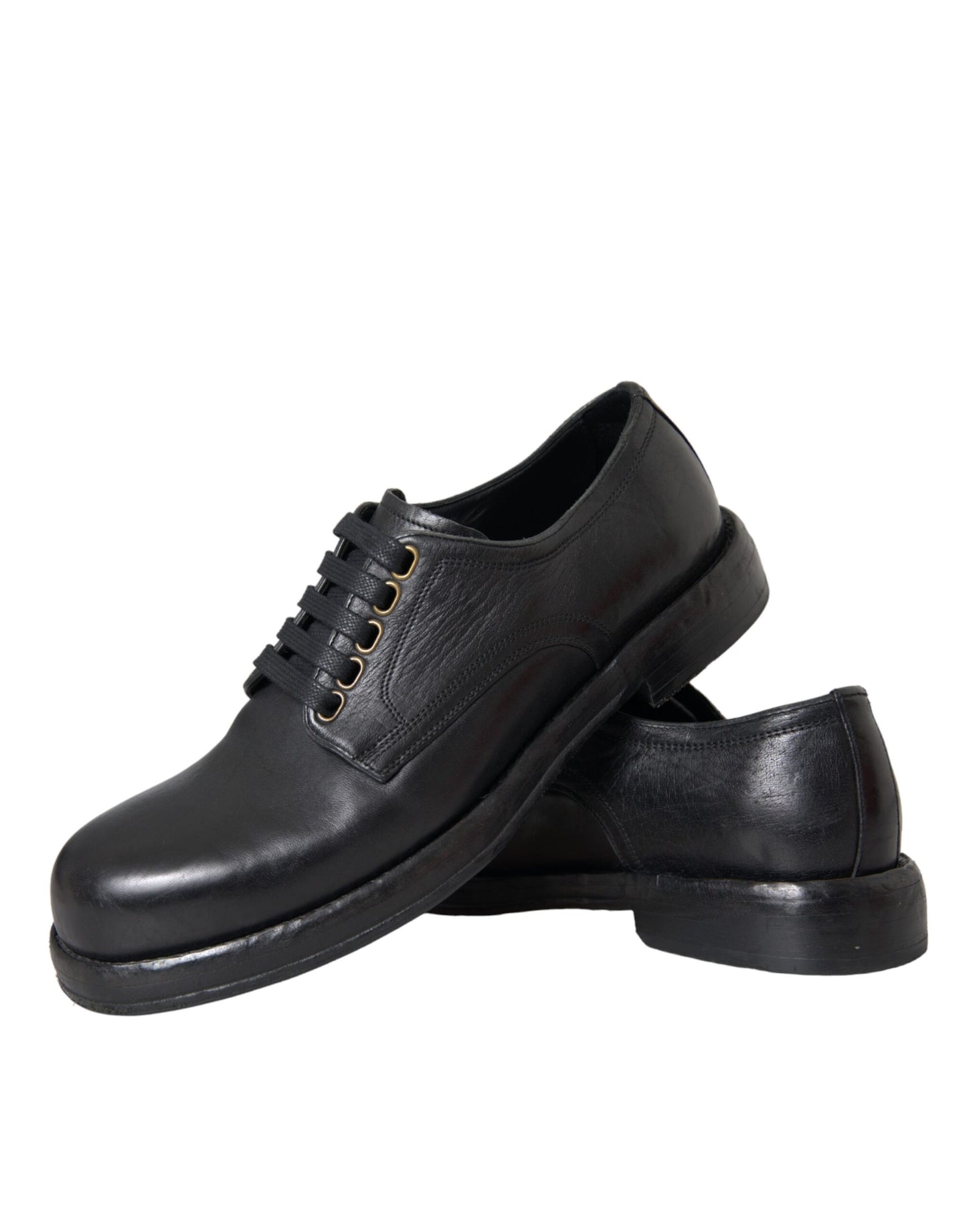 Dolce & Gabbana Black Horse Leather Derby Men Dress Shoes