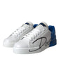 Dolce & Gabbana White Blue Leather Logo Low Top Sneakers Shoes