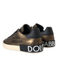 Dolce & Gabbana Gold Black Portofino Calf Leather Sneakers Shoes