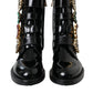 Dolce & Gabbana Black Leather Crystal Buckles Boots Shoes