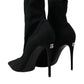 Dolce & Gabbana Black Stiletto Heels Denim Ankle Boots Shoes