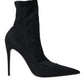 Dolce & Gabbana Black Stiletto Heels Denim Ankle Boots Shoes