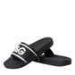 Dolce & Gabbana Black Leather I Love D&G Sandals Slides Shoes