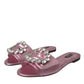 Dolce & Gabbana Pink Crystal Leather Flats Sandals Shoes