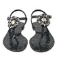 Dolce & Gabbana Black Crystal Flats Sandals Flip Flops Shoes