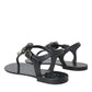 Dolce & Gabbana Black Crystal Flats Sandals Flip Flops Shoes