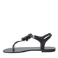 Dolce & Gabbana Black Crystal Flats Sandals Flip Flops Shoes