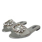 Dolce & Gabbana Silver Crystal Leather Flats Sandals Shoes