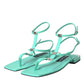 Dolce & Gabbana Aqua Green Leather Ankle Strap Flats Sandals Shoes