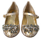 Dolce & Gabbana Gold Jacquard Crystal Mary Janes Pumps Shoes