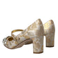 Dolce & Gabbana Gold Jacquard Crystal Mary Janes Pumps Shoes