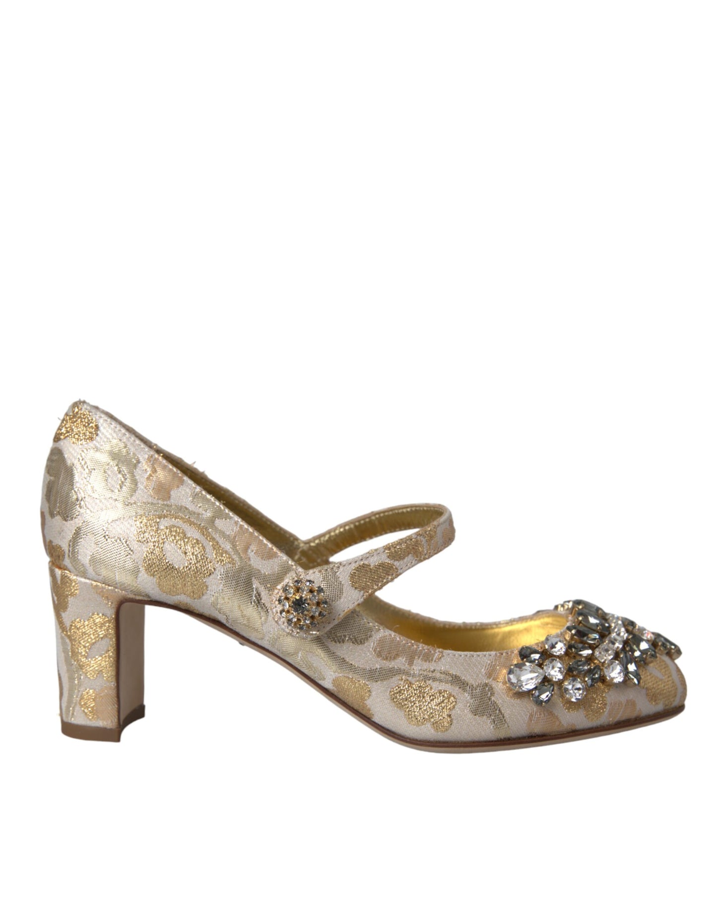 Dolce & Gabbana Gold Jacquard Crystal Mary Janes Pumps Shoes