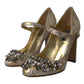 Dolce & Gabbana Gold Jacquard Crystal Mary Janes Pumps Shoes