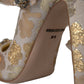 Dolce & Gabbana Gold Jacquard Crystal Mary Janes Pumps Shoes