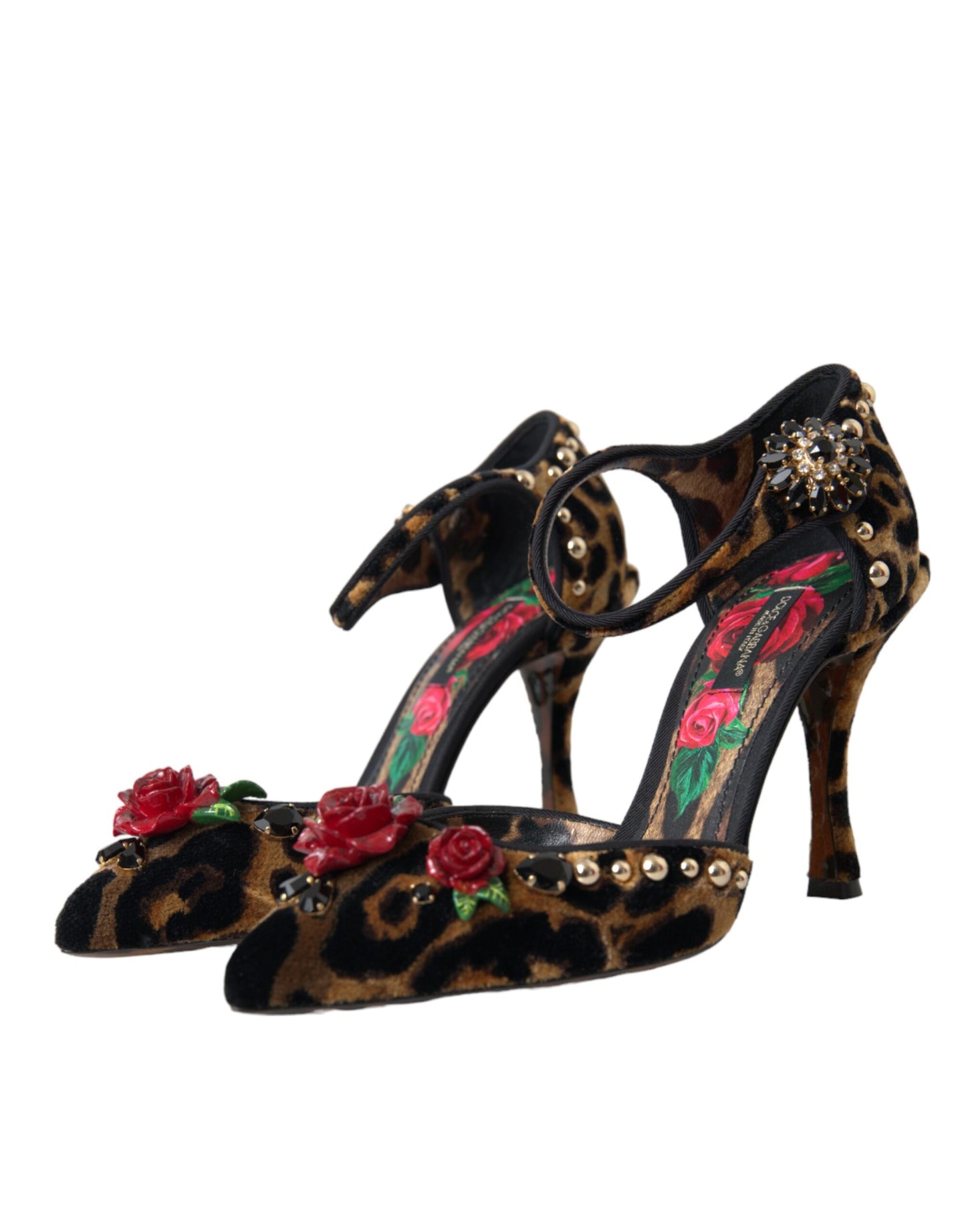 Dolce & Gabbana Brown Leopard Floral Crystal Mary Janes Pumps Shoes