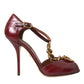 Dolce & Gabbana Dark Red Leather Gold Devotion Heart Sandals Shoes