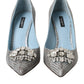 Dolce & Gabbana Light Blue Exotic Leather Crystal Bellucci Shoes