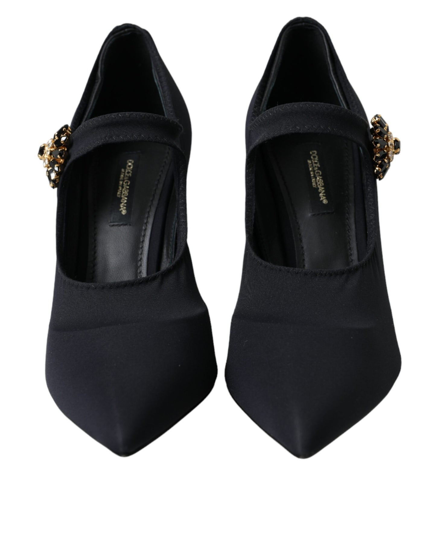 Dolce & Gabbana Black Mary Jane Jersey Crystal Pumps Shoes