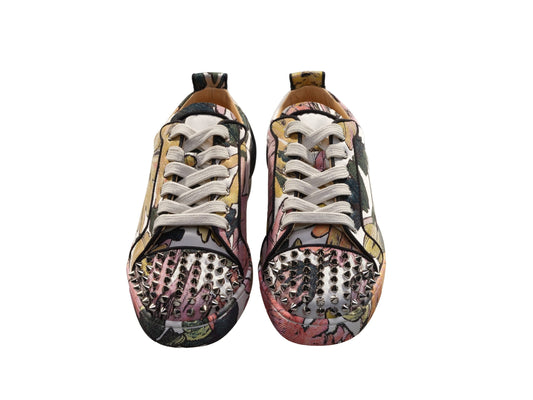 Christian Louboutin Fun Louis Junior Spikes Flat Botanical Print Laceup Sneakers