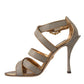 Dolce & Gabbana Bronze Crystal Strap Heels Sandals Shoes