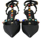 Dolce & Gabbana Black Leather Embellished Heels Sandal Shoes