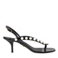 Dolce & Gabbana Black Leather Faux Pearl Heel Sandals Shoes