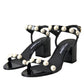 Dolce & Gabbana Black Leather Faux Pearl Heel Sandals Shoes