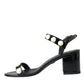 Dolce & Gabbana Black Leather Faux Pearl Heel Sandals Shoes