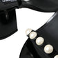 Dolce & Gabbana Black Leather Faux Pearl Heel Sandals Shoes