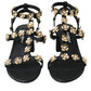 Dolce & Gabbana Black Leather Embellished Heel Sandal Shoes