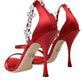 Dolce & Gabbana Red Keira Satin Crystals Sandals Heels Shoes