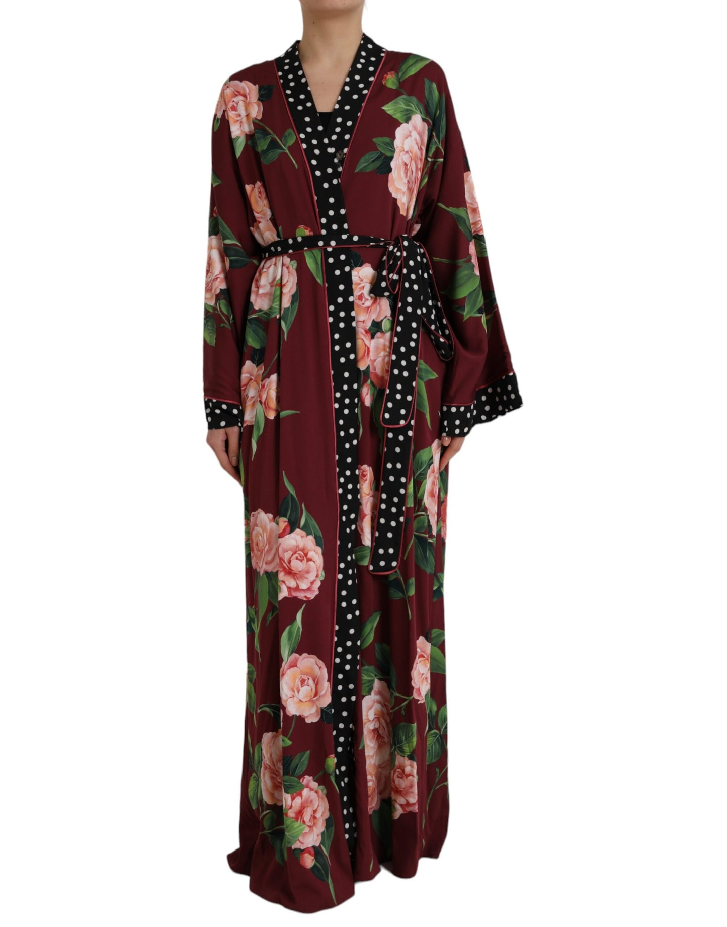 Dolce & Gabbana Bordeaux Floral Maxi Kaftan Dress