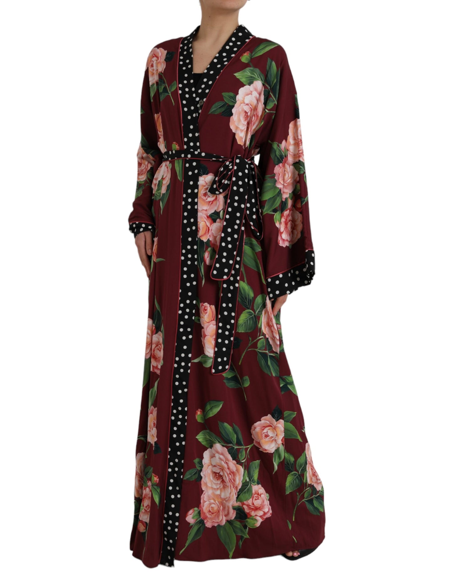 Dolce & Gabbana Bordeaux Floral Maxi Kaftan Dress