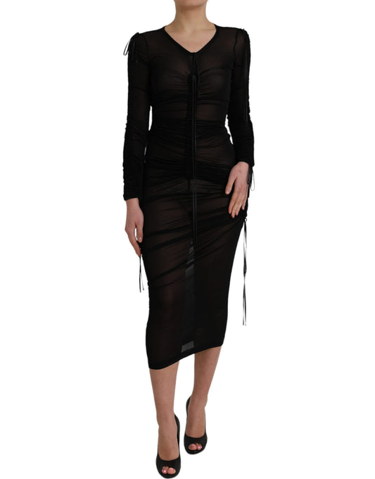 Dolce & Gabbana Black Sheer Bodycon Midi Dress