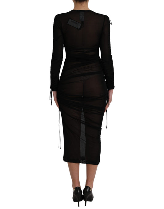 Dolce & Gabbana Black Sheer Bodycon Midi Dress