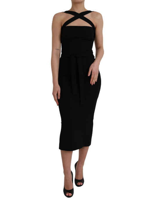 Dolce & Gabbana Elegant Black Halter Midi Dress