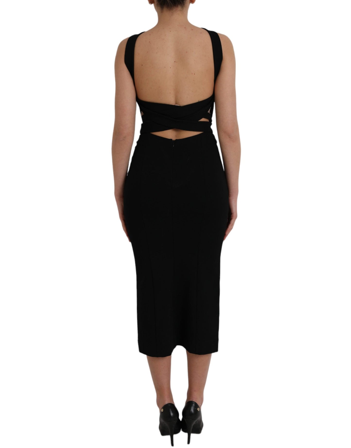 Dolce & Gabbana Elegant Black Halter Midi Dress