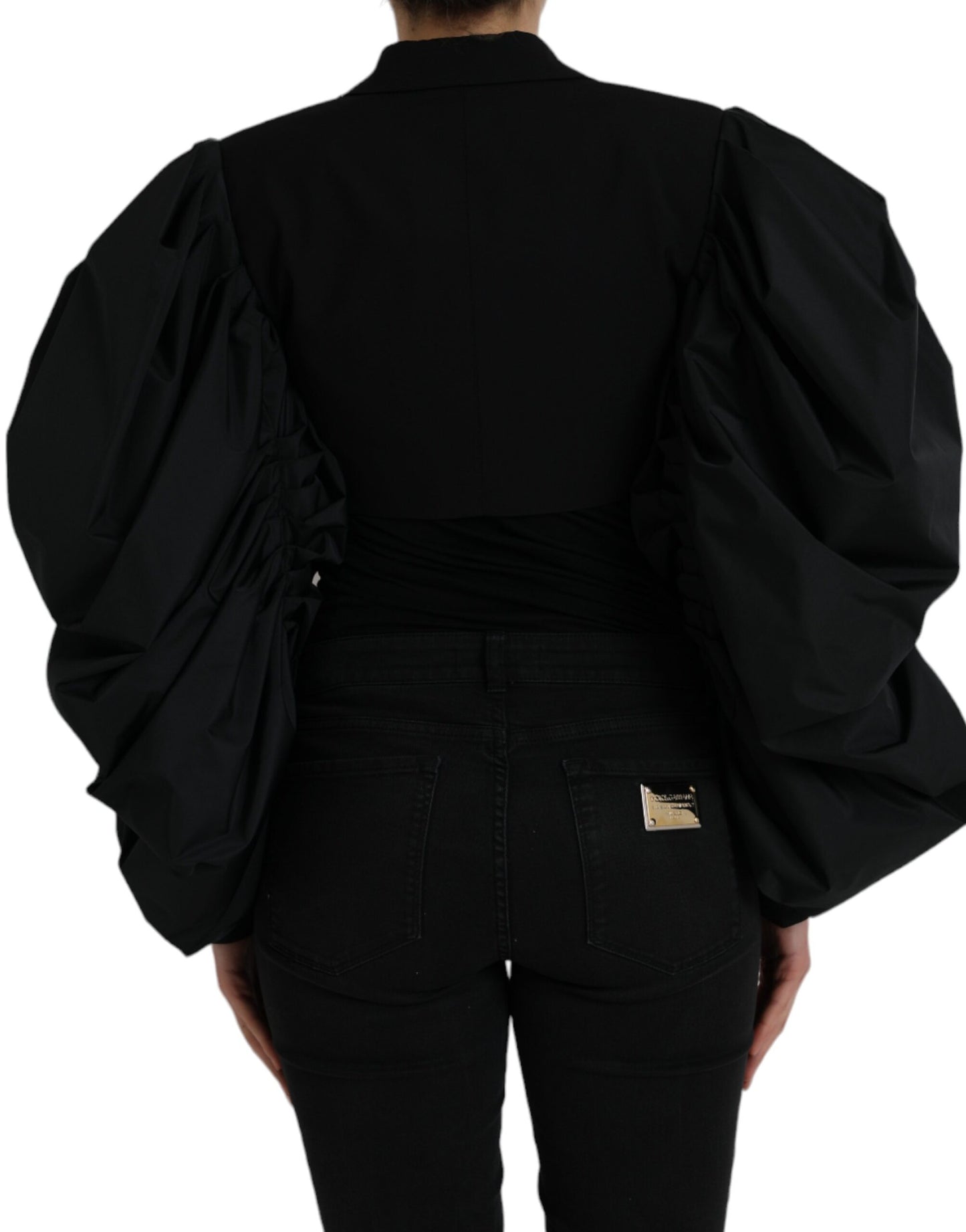 Dolce & Gabbana Black Puffed Sleeves Cropped Jacket