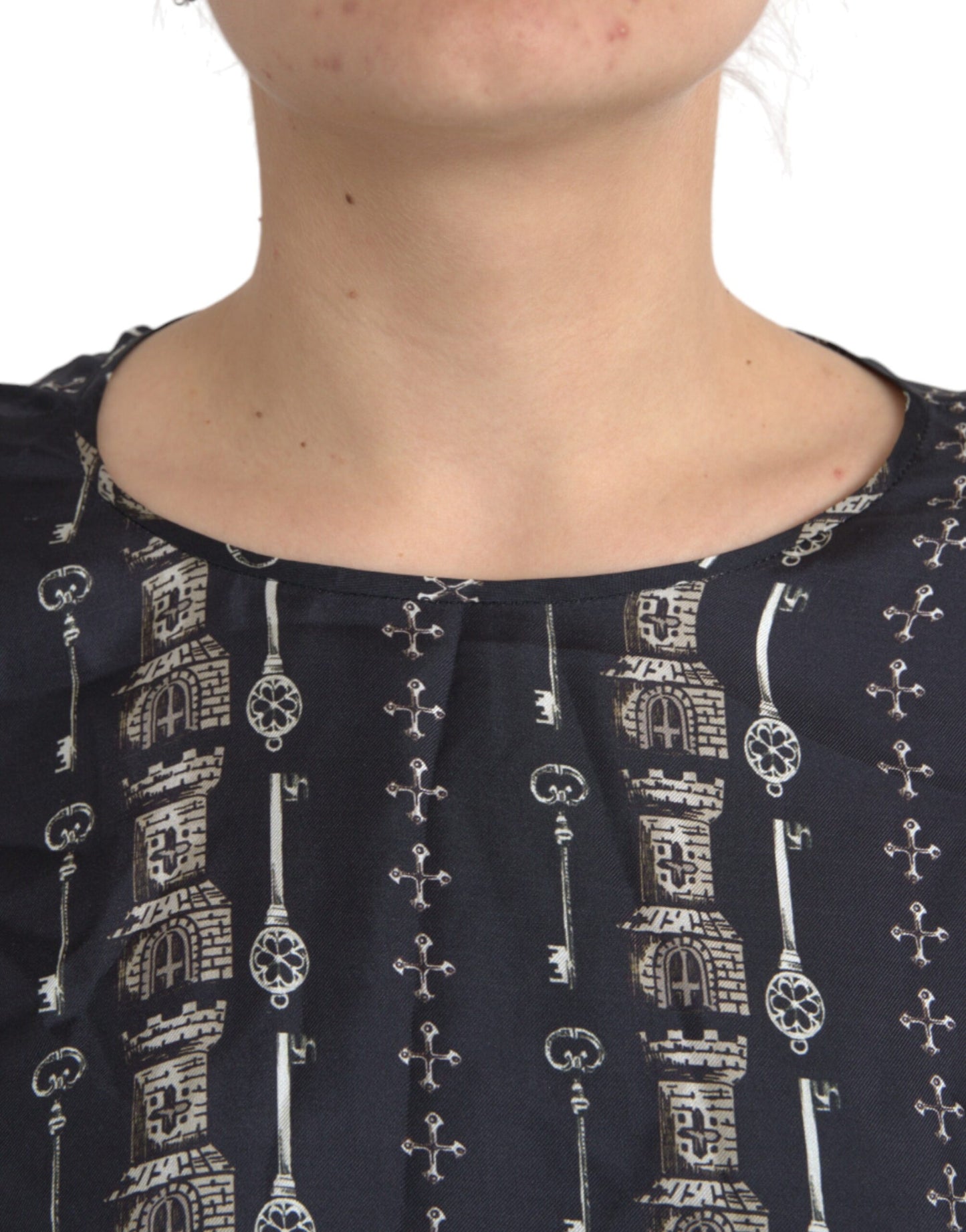 Dolce & Gabbana Black Key Castle Print Silk Blouse