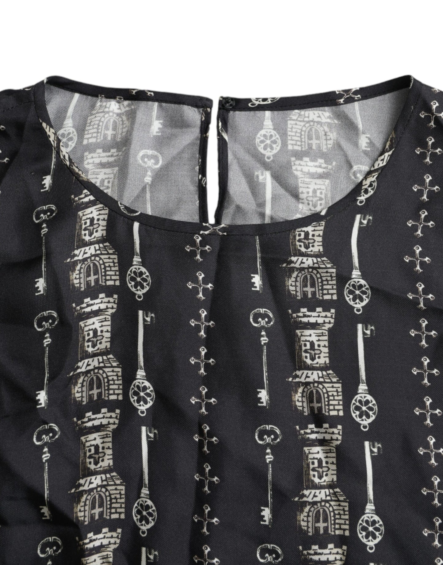 Dolce & Gabbana Black Key Castle Print Silk Blouse