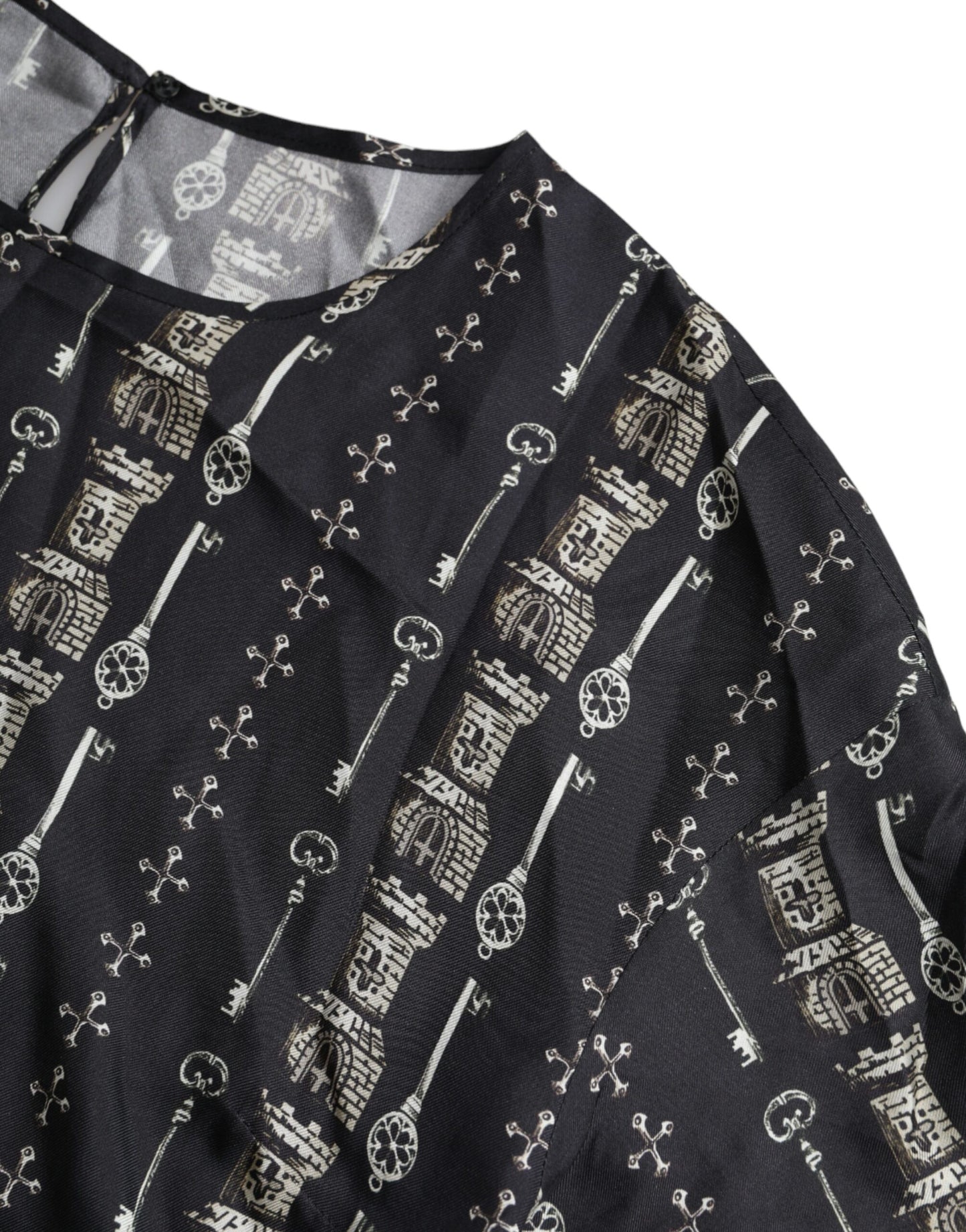 Dolce & Gabbana Black Key Castle Print Silk Blouse