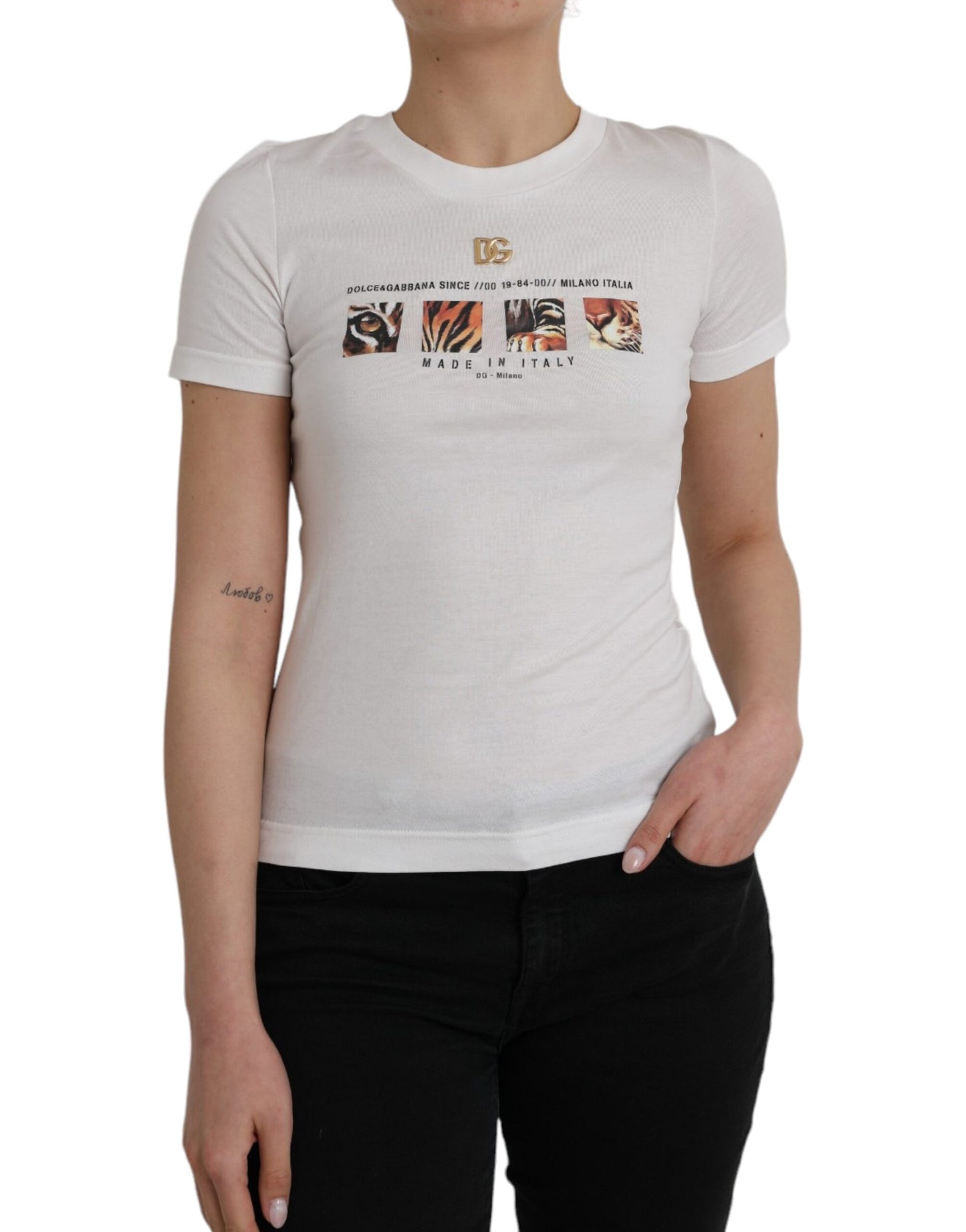 Dolce & Gabbana White Tiger Graphic Print T-shirt